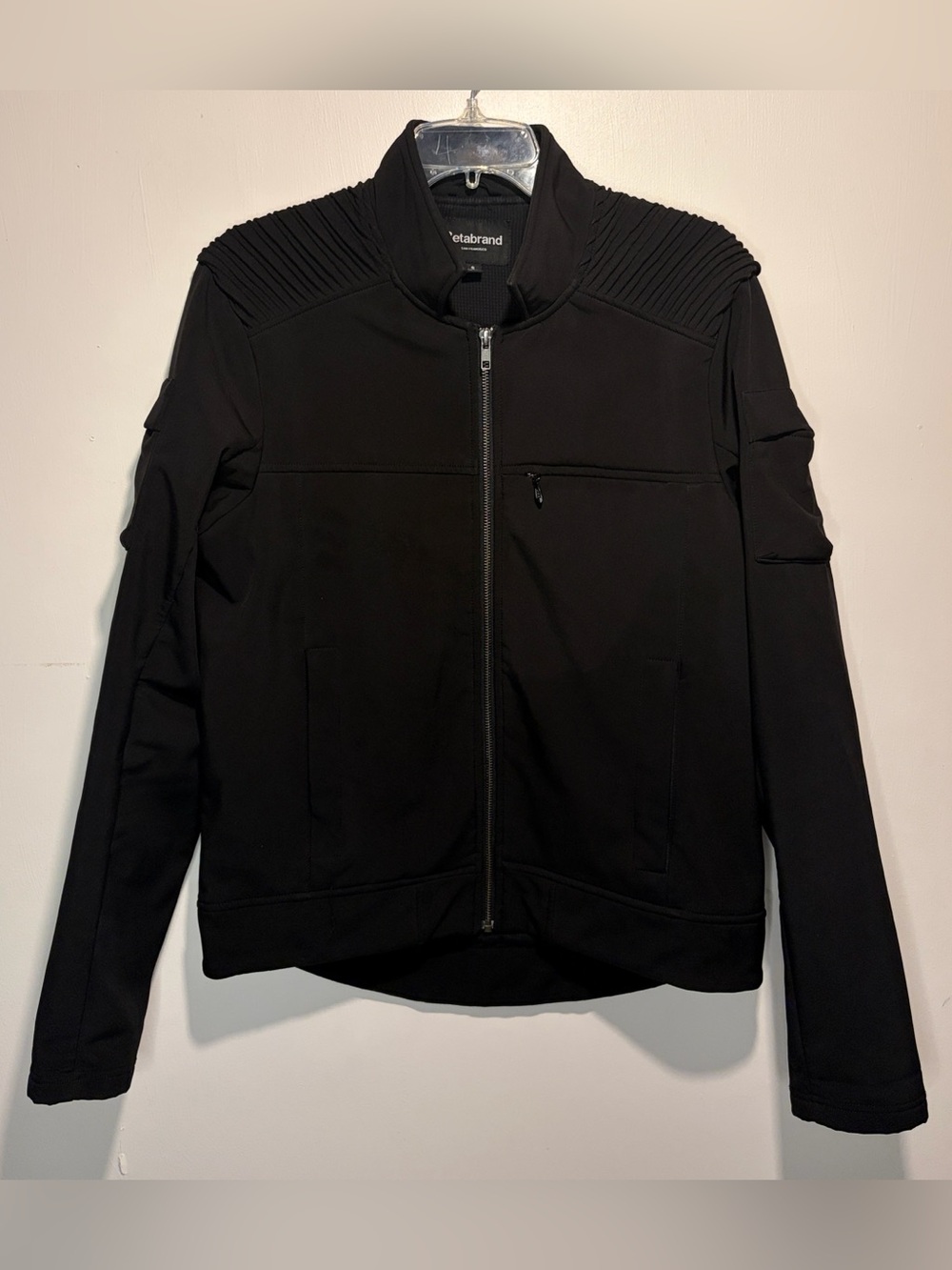 Betabrand Full Zip Jacket Zip Arm Pockets Ribbed Neck Travel Moto Size Small